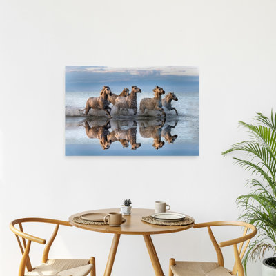 Wild Horses Running Water Contemporary Horse Nature Ocean Wall Art Print by Xavier Ortega - Wrapped Canvas Print