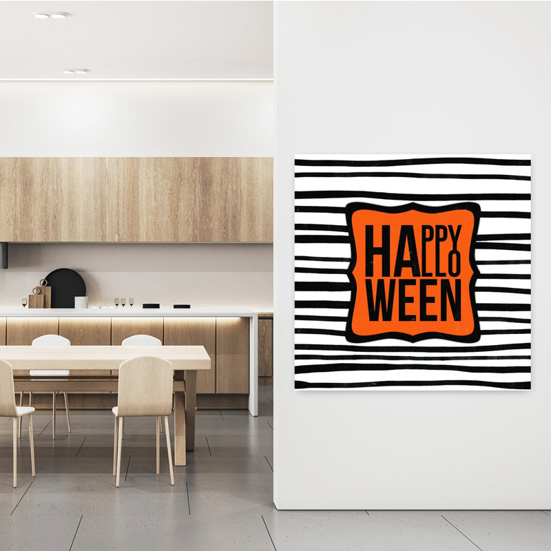 Art contemporain abstrait rayé Happy Halloween, H 48 po x l 48 po