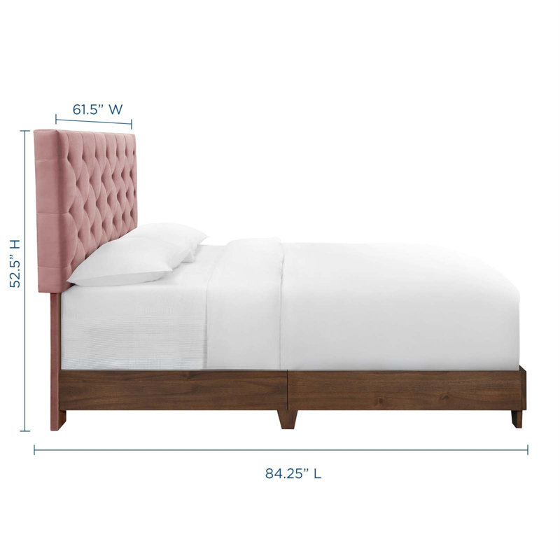 Rhiannon Diamond Tufted Upholstered Performance Velvet Queen Bed, Dusty Rose