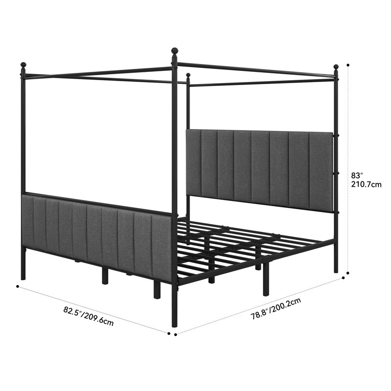 Upholstered Canopy Bed, Gray, King