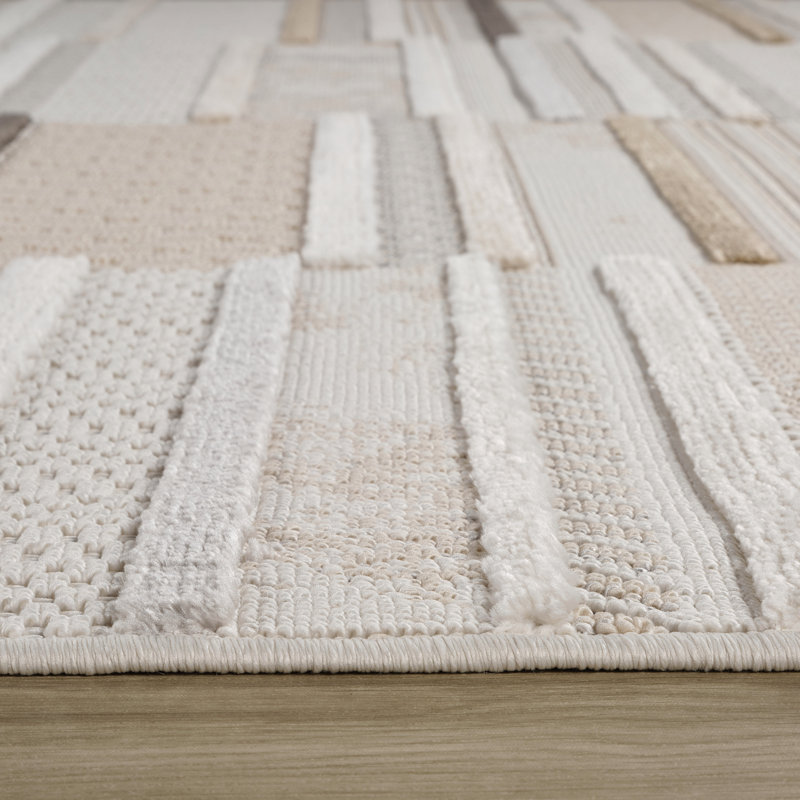 Rug Branch Ivara 4' x 6' (3'11" x 5'7") Beige/Cream Patchwork Stripe Indoor Area Rug, Comtemporary, Medium Pile, Stain-Resistant Carpet - Living Room, Bedroom, Dining Room, and Kitchen