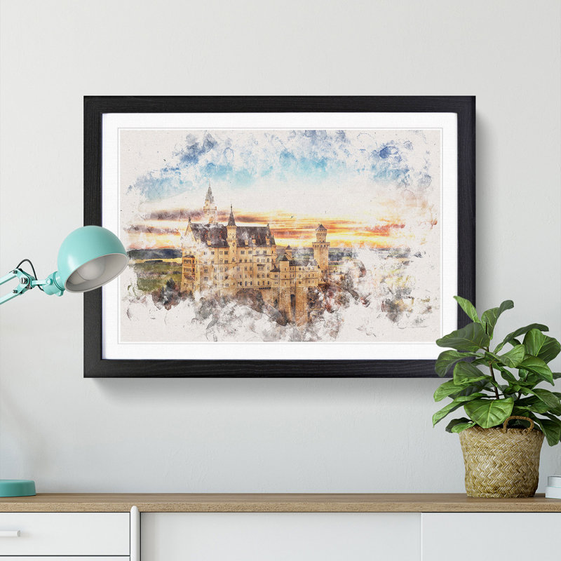 Neuschwanstein Castle - Framed Print, 45cm H x 63cm W x 2cm D, Black Framed
