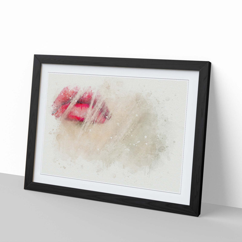 Pink Lips in Abstract - Framed Print, 35cm H x 50cm W x 2cm D, Black