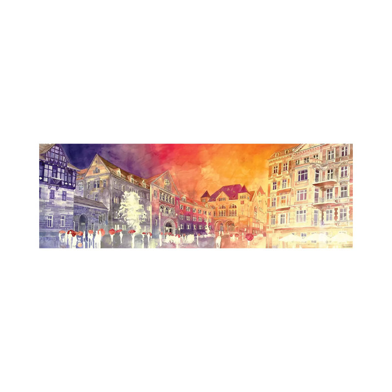 Sunset In Poznań by Maja Wronska - Wrapped Canvas Panoramic Painting, 30.48cm H x 91.44cm W x 1.91cm D