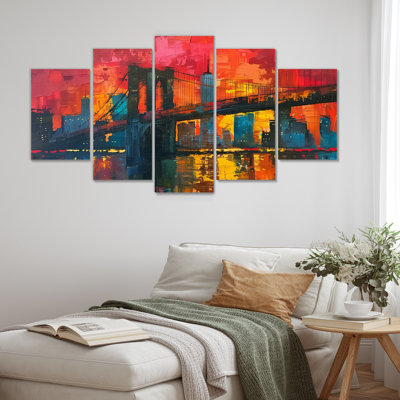 Red Blue Brooklyn Bridge Nyc - Bridges Wall Decor Set