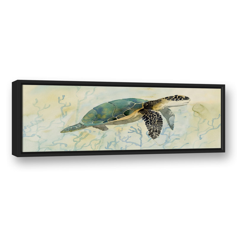 Tortue de mer verte, H 13,75 po x l 37,75 po x P 1,75 po, Cadre flottant noir