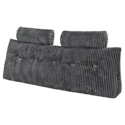 Headboard Pillow, Queen Size Wedge Headboard Pillow with 2 Side Pockets and 2 Headrests, Bed Wedge Pillow with Washable Flannel Cloth, for Reading, Gaming, Resting, Working in Bed, Grey