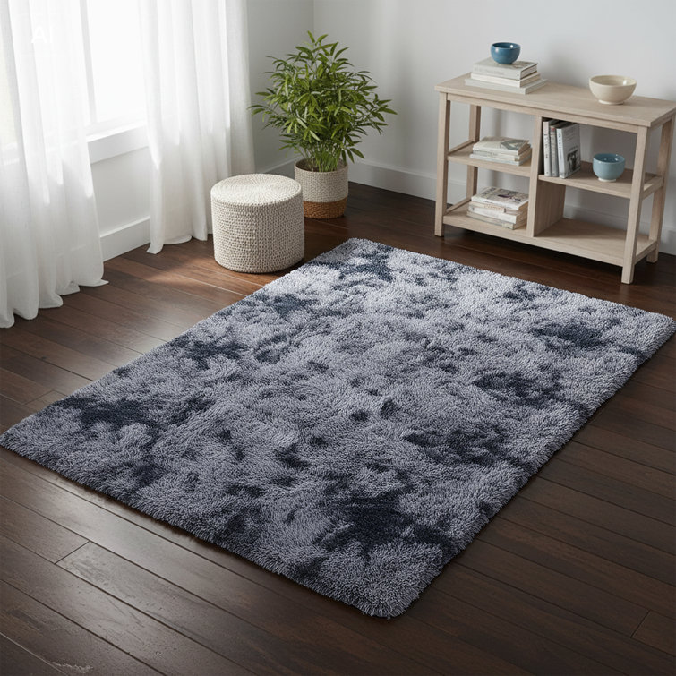 Dark gray shag area rug plush carpet