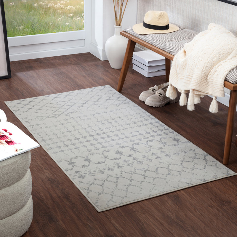 Off White Modern Rug, Geometric Stain Resistant Easy to Clean Rug For Living Room, Dining Room, Bedroom