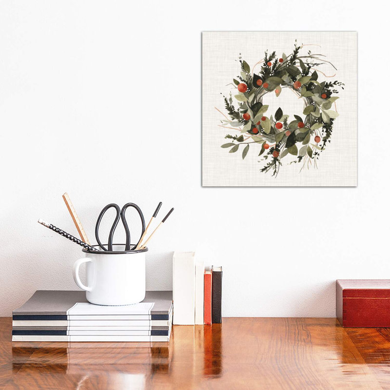 «Farmhouse Wreath II», reproduction d'art, H 26 po x l 26 po x P 1,5 po, Toile tendue