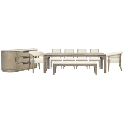 Extendable Rectangular Dining Table With 4 Side Chairs 2 Host Chairs Bench And Buffet
