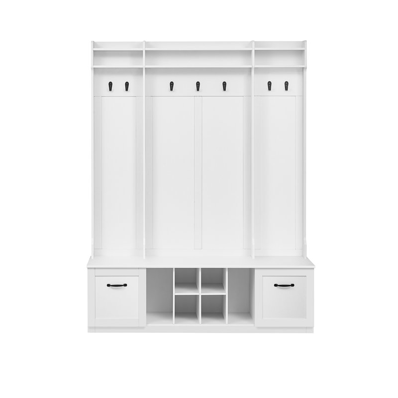 U-Can 5-In-1 Entryway Bench With Coat Rack, White
