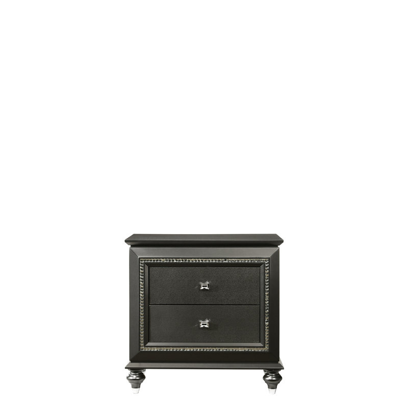 Table de chevet Suzanne en gris métallique - look sophistiqué, spacieux, sophistiqué, grand rangement,