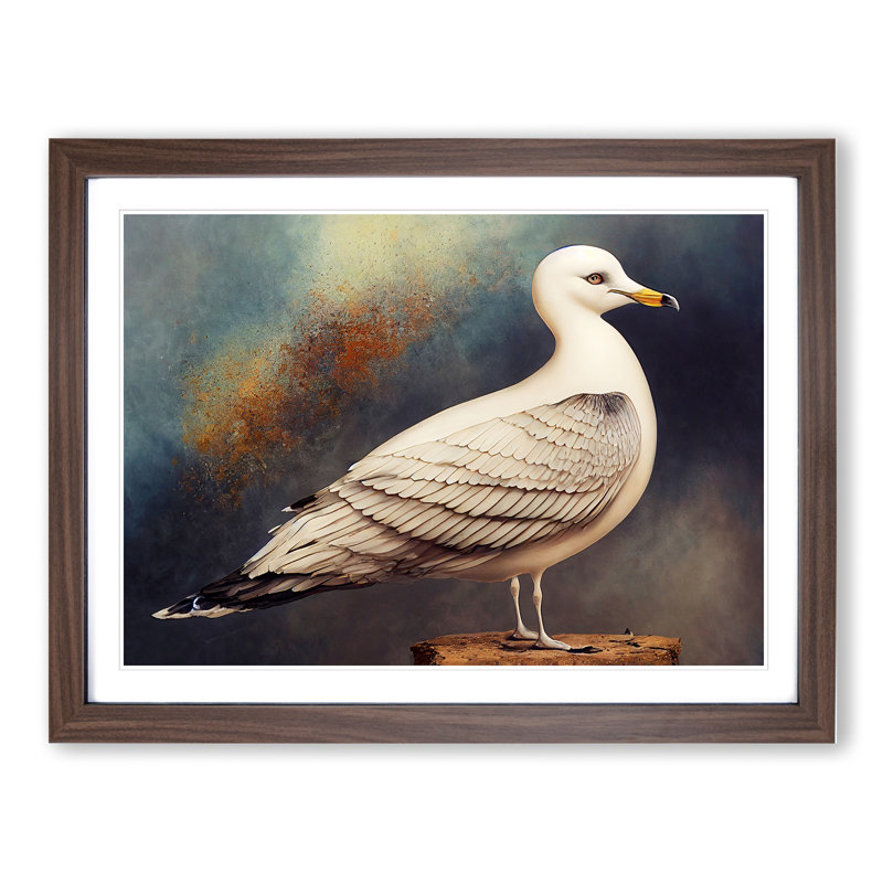 XH1022-6726X Painting Of A Seagull - Single Picture Frame Print, 46cm H x 64cm W x 2cm D, Walnut