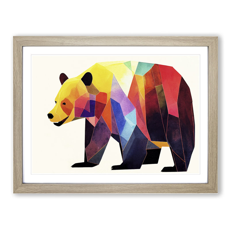 Watercolour Bear Vol.3 Abstract - Single Picture Frame Painting, Oak Framed, 46cm H x 64cm W x 2cm D