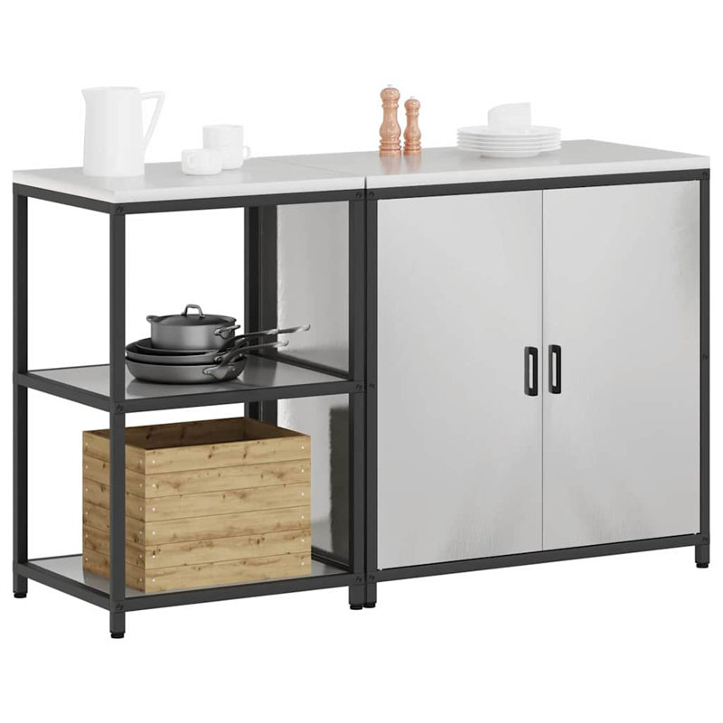  Kitchen Storage Set With Shelf 2 Pcs Sliver 150 X 50 X 92 Cm