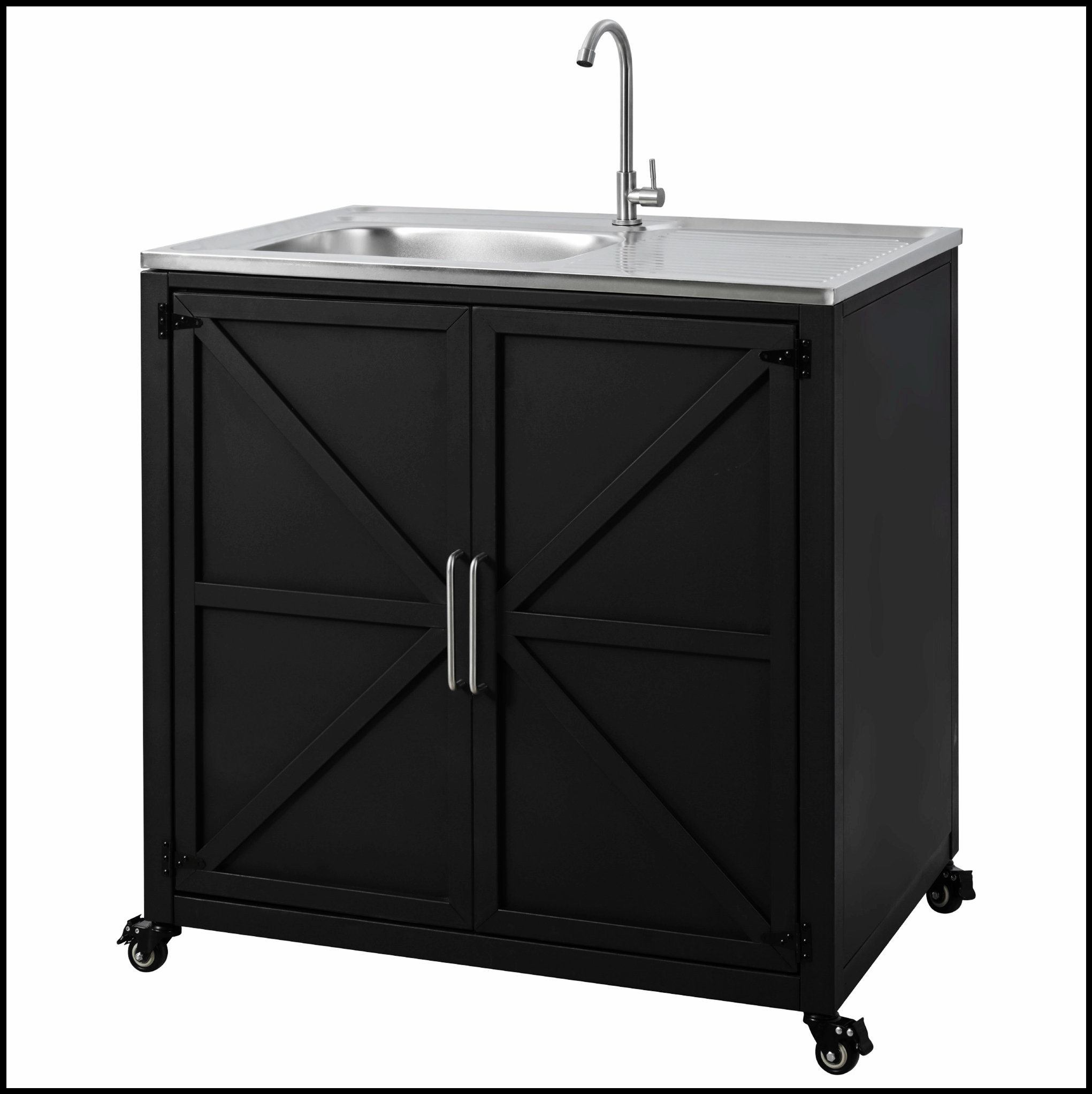 View of Hokku Designs Outdoor Movable Kitchen Sink and Grill Cart with Storage ...