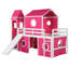 Lit simple mezzanine rose avec toboggan, tente et tour - Bois massif, conception de maisonnette, tour de couloir sous circulation d'air, tente à l'intérieur, construction, conception de fenêtre pour le plaisir-237279081