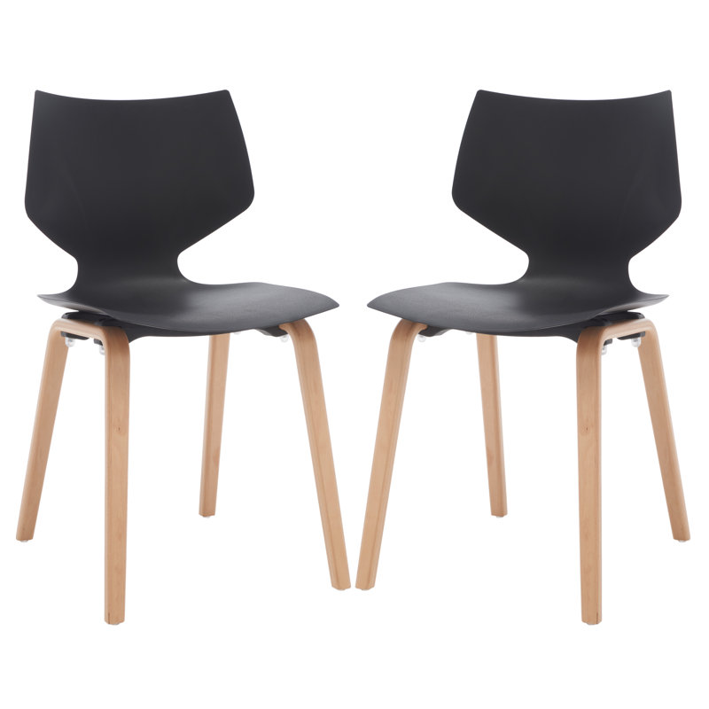 Black and Natural Wood Scandinavian Dining Chair Set