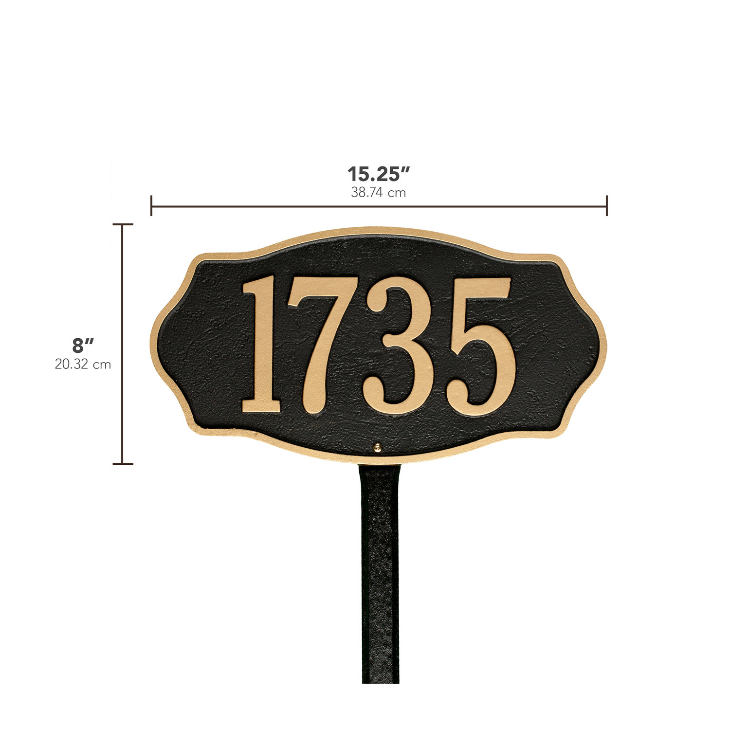 1-Line Lawn Address Sign, Black/Gold, Yes