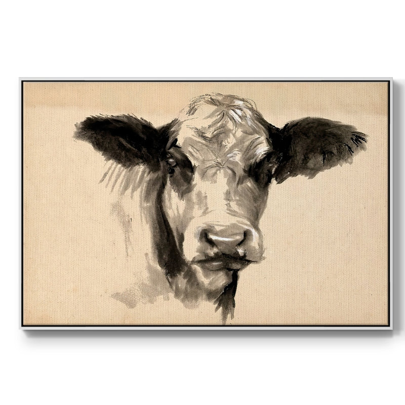 Vache gris anthracite II, H 17 po x l 25 po x P 2 po, Cadre blanc