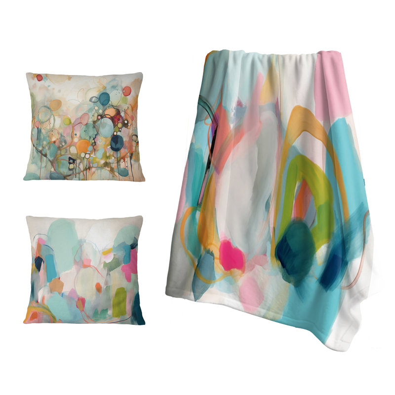 Jeté rose et bleu minimalisme Fluidité V - Minimalisme abstrait, Blanket only (1 piece)