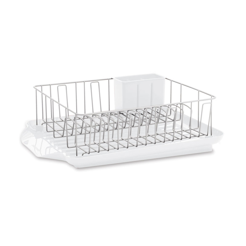 White Plastic and Metal Large Dishrack with Removable Caddy