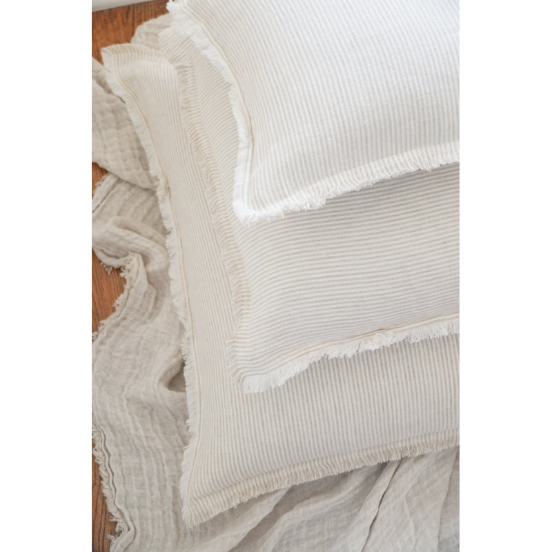 Oreiller en lin rayé 14 x 20, Beige naturel / blanc