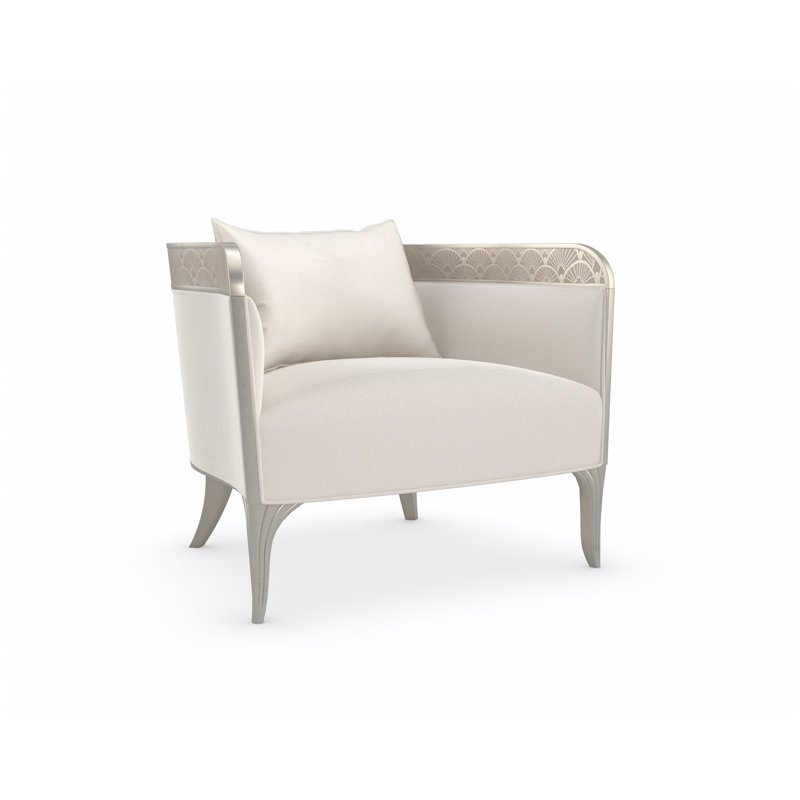 Transitional Cream Barrel Accent Chair with Art Deco Element