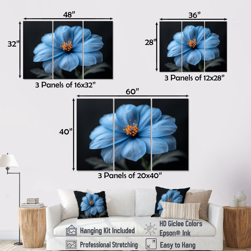 Bleu orange délicat Marigold Photo II - ensemble d'art mural souci, H 28 po x l 36 po x P 1 po
