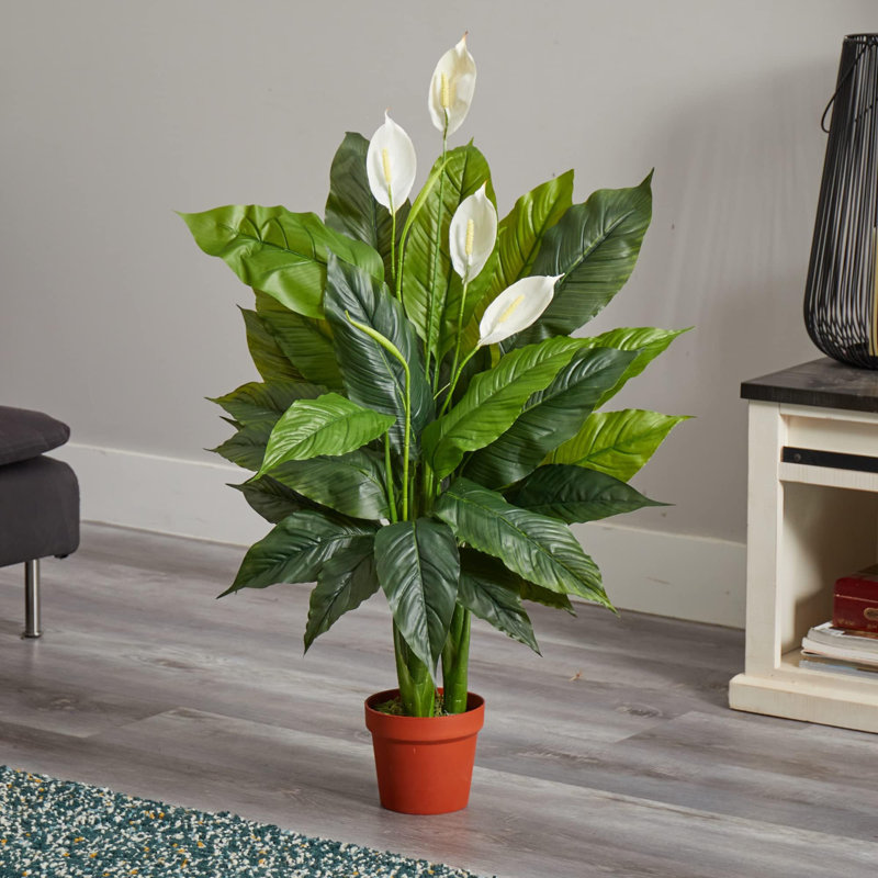 Lush Summer Lily 42'' Real Touch Green & White Potted Plant