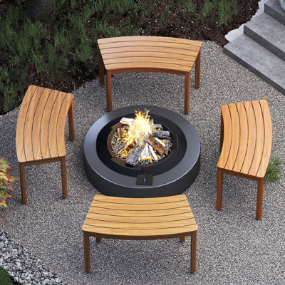 Outdoor Curved Acacia Wood Bench Set of 4 Patio Garden Backless Fire Pit Bench by Winston Porter