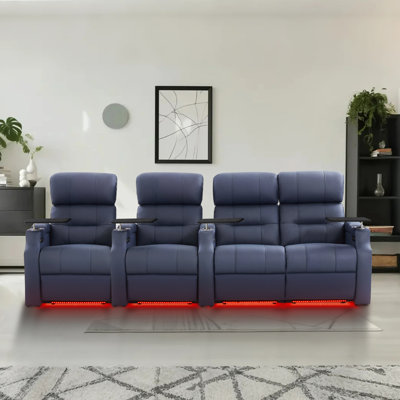 Sofa Power Reclining Electricity Sofa Power Recliner Loveseat Chair Top Grain Leather Movie Chair Gaming Seat With USB Charging Tray Table Cup Holders by Orren Ellis
