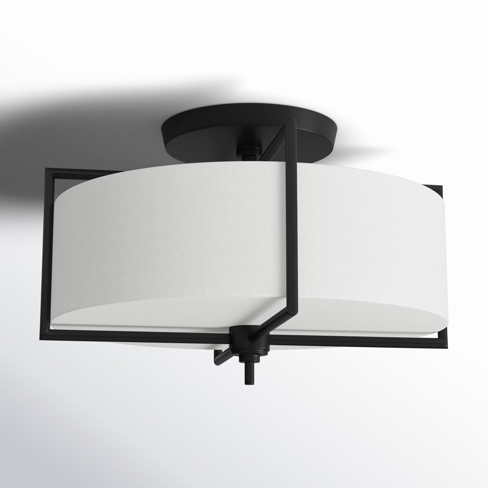 Fabric Semi Flush Mount, Aged Iron, 10" H x 15" W x 15" D