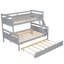 Lit simple superposé au dessus d'un lit double avec échelle, lit gigogne simple, barrière de sécurité, gris