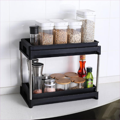 Standard Silhouette Jet Black Plastic 15-Inch Pull-Out Drawer Organizer for Under Sink and Cabinet Storage