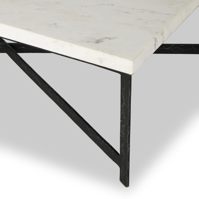 HAMMERED IRON Marble Coffee Table, White Marble Top/Hammered Antique Brass Base