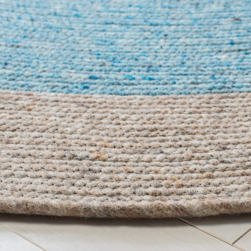 Tapis en laine / coton tissé à la main Mccall en beige / bleu, Rond 6 pi