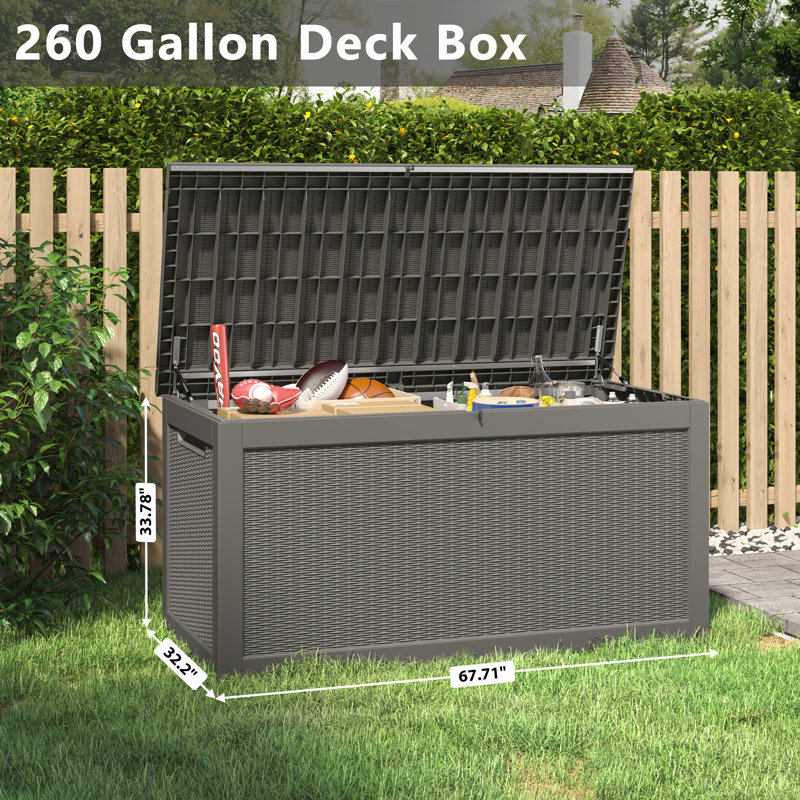 LHBcraft 67.71'' W 260 Gallons Water Resistant Resin Lockable Deck Box, Gray