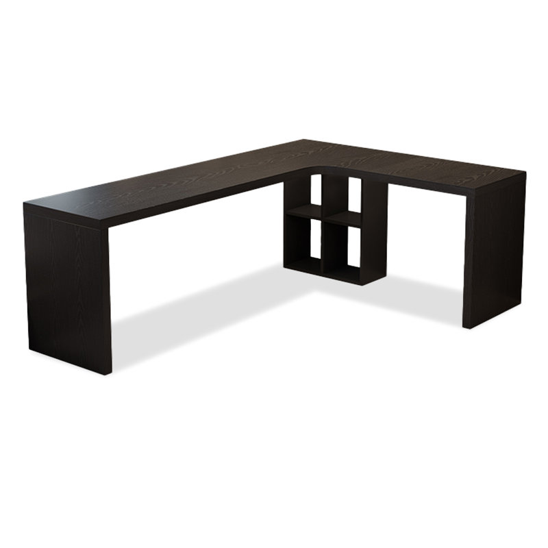 Bureau en L noir avec armoire en bois massif, H 29,53 po x l 55,12 po x P 47,24 po