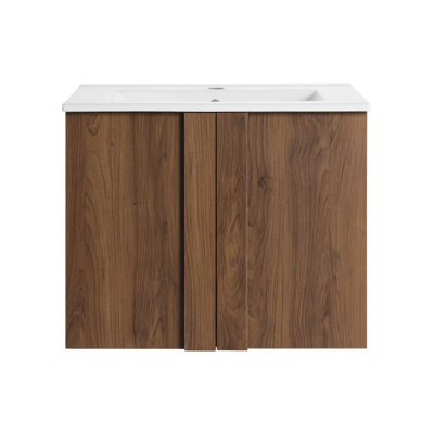 Ensemble de meuble-lavabo flottant 24 po avec lavabo 24 po - Armoire murale moderne en ébène brun, portes à fermeture douce, petit ensemble de meuble-lavabo peu encombrant