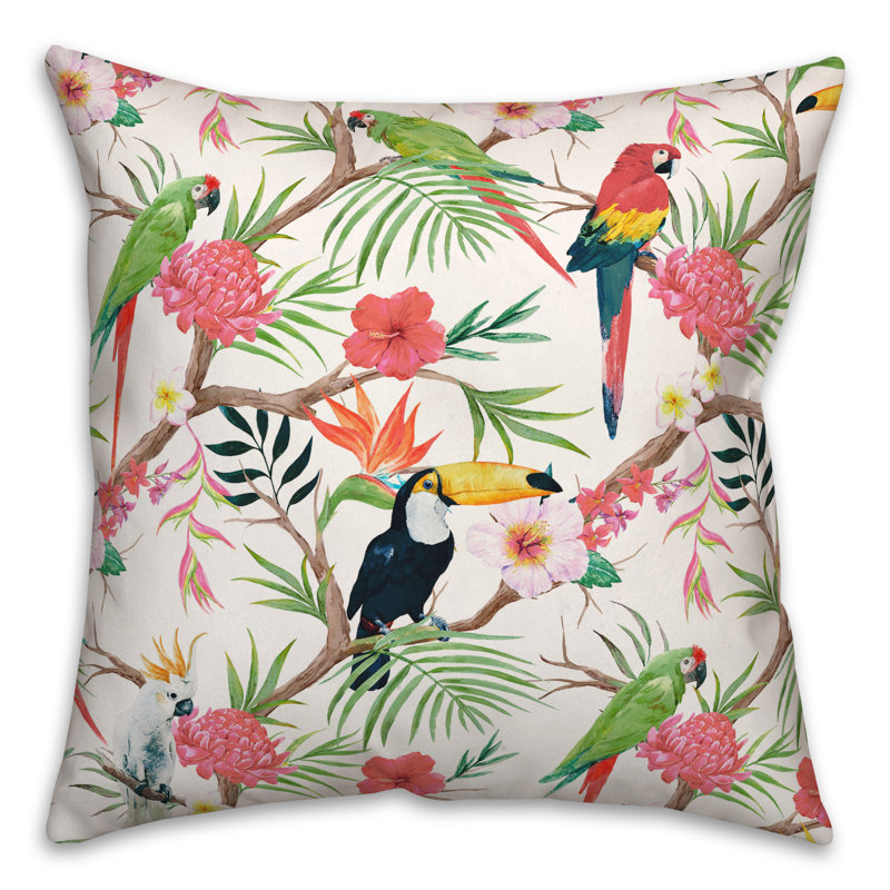 Tropical Birds Outdoor Throw Pillow