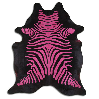 Custom Distressed Zebra Pink on Black Cowhide Rug