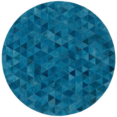 Cowhide Geometric Area Rug in Dark Jade