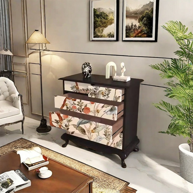 Armoire de rangement à cinq tiroirs avec cadre en noyer
