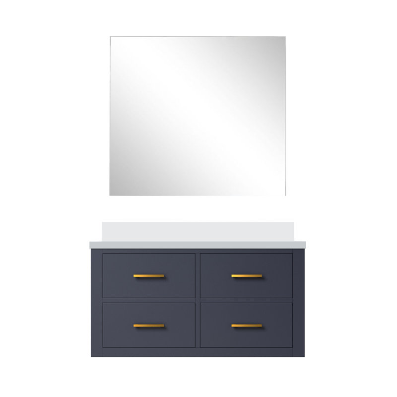 Meuble-lavabo simple l 36 po x P 22 po et miroir 34 po Castor, Bleu, Quartz blanc