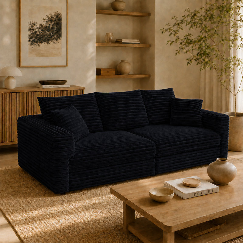 Canapé 3 places en velours côtelé Modern, H 35,35 po x l 82,87 po x P 35,43 po, Noir