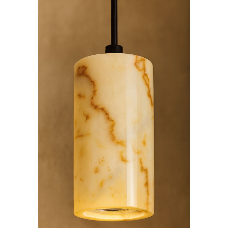 Elegant Adjustable Chandelier with Onyx Marble Cap, Beige Metal Body, 6.5 x 5.1 inches | Total Height: 16 to 59 inches | Socket Type: 1 x GU 10 Max 10W | Perfect for Living Room, Dining Room, & Entryway Lighting