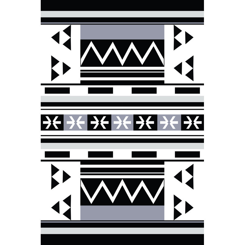 Black-Beige Themed Geometric Patterned Modern Decorative Rug, Runner 3'9.81" x 9'10.11"