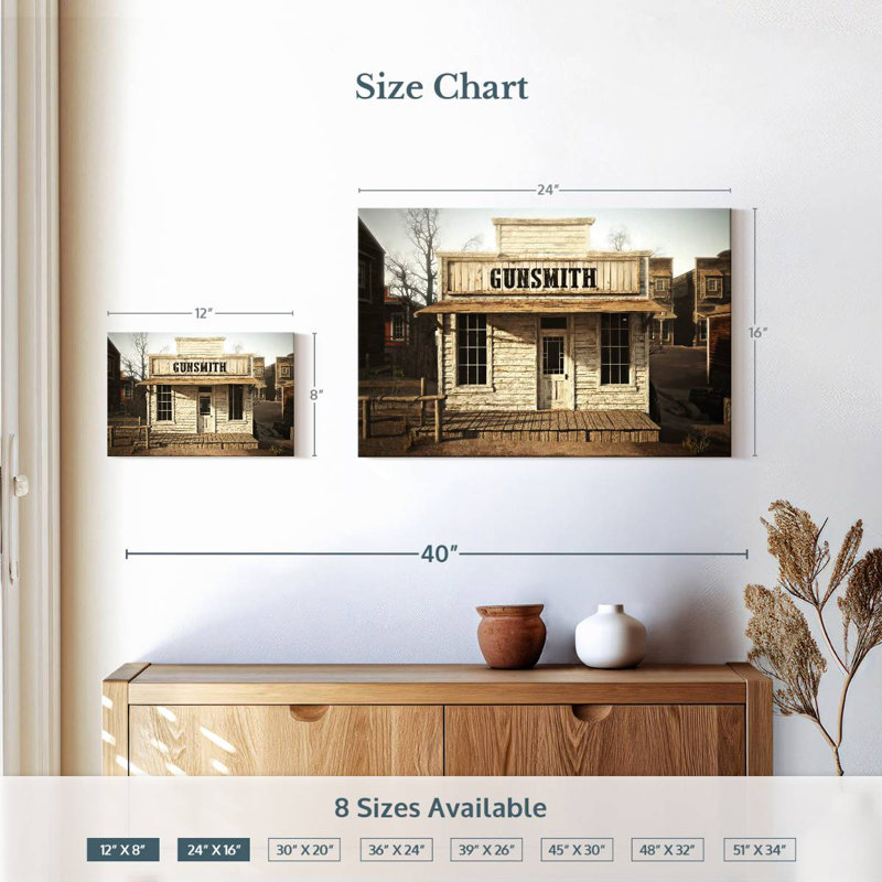 Lelar Western Gunsmith Shop, H 16 po x l 24 po
